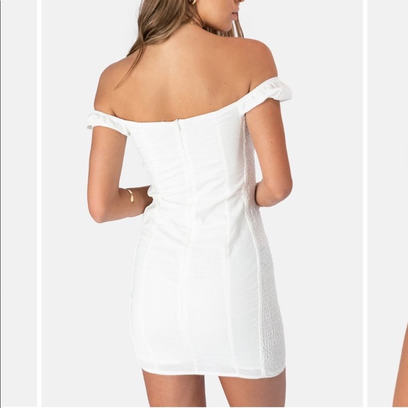 White Zip Up Off the Shoulder Dress - Picture 5 of 5